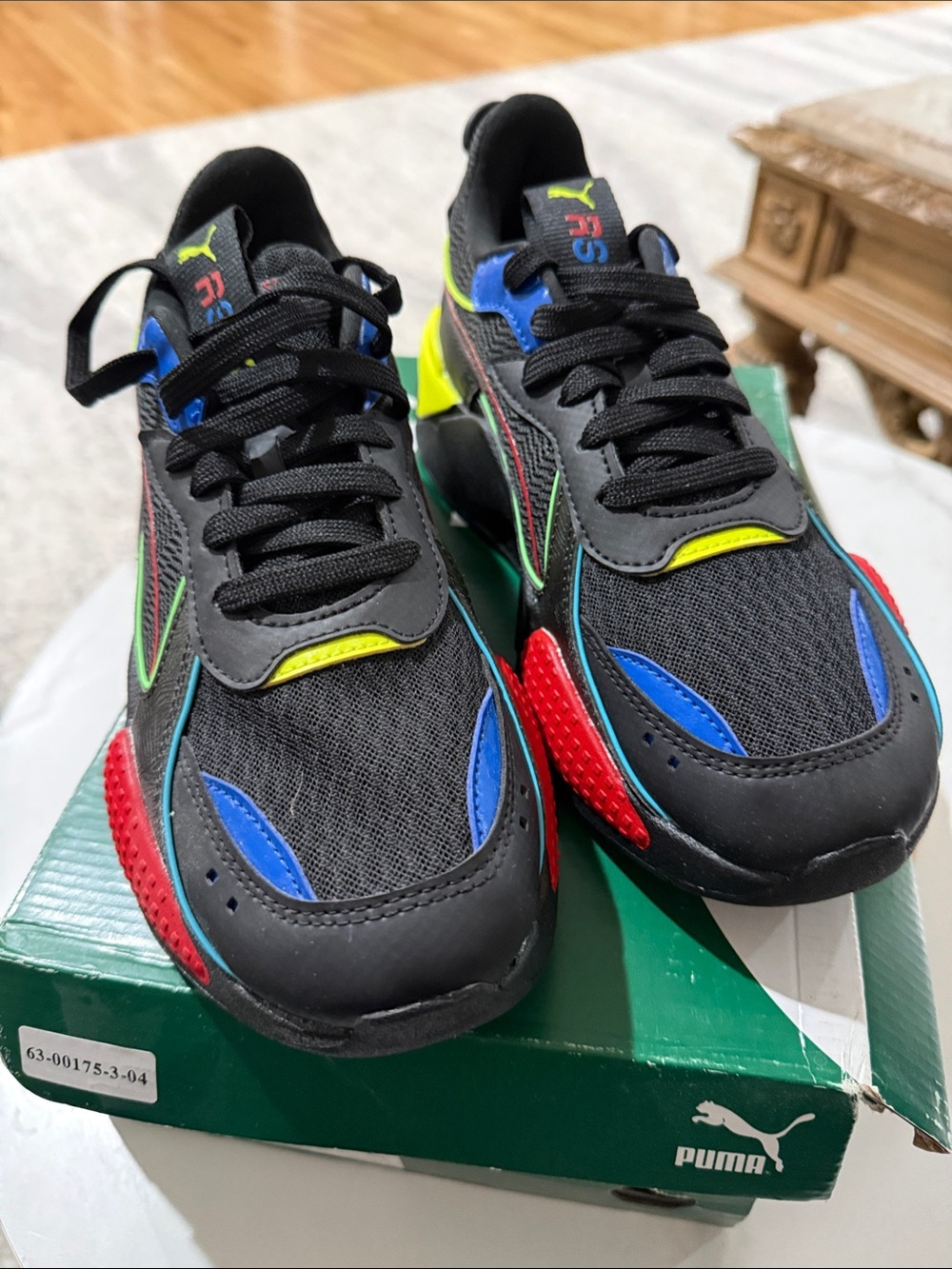 Puma RS HYPONTIC JR Black running Sneakers with Blue, Red & Neon Yellow Accents